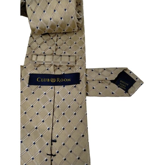 Club Room Mens Beige and Blue Checkered Silk Tie - Picture 2 of 8